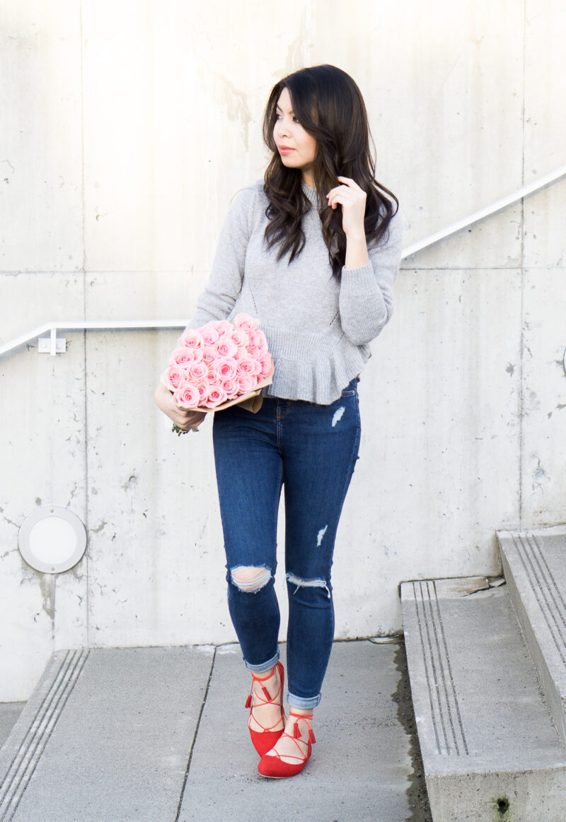 red lace up flats