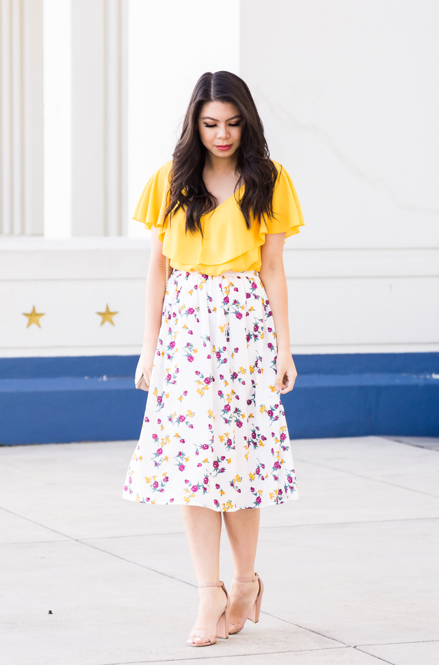 yellow floral top outfit
