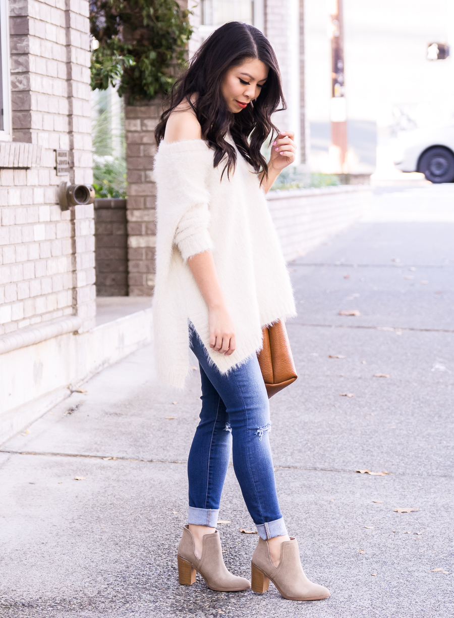 fuzzy cardigan outfit
