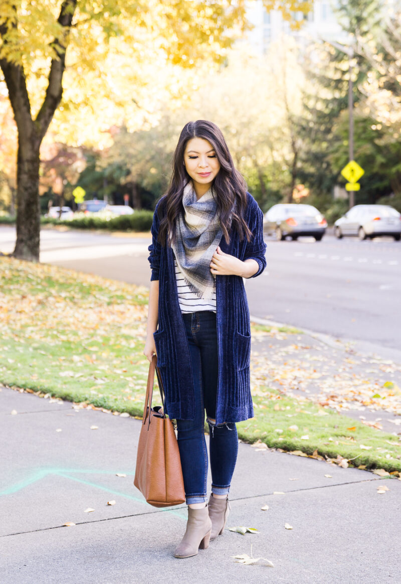 cardigan and scarf outfit