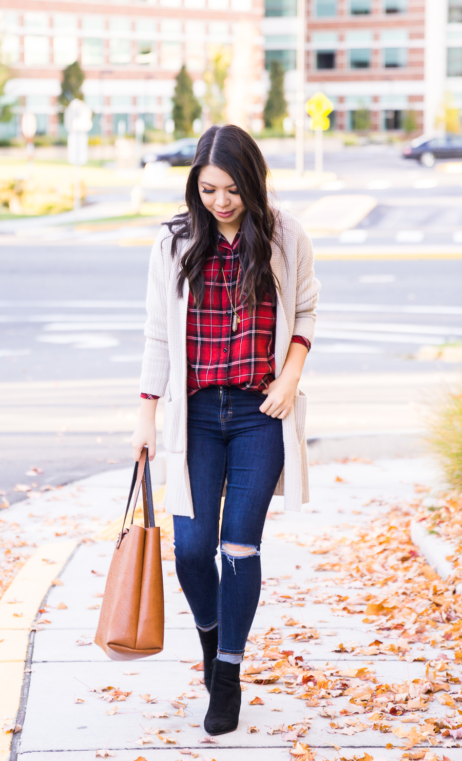red long cardigan outfit