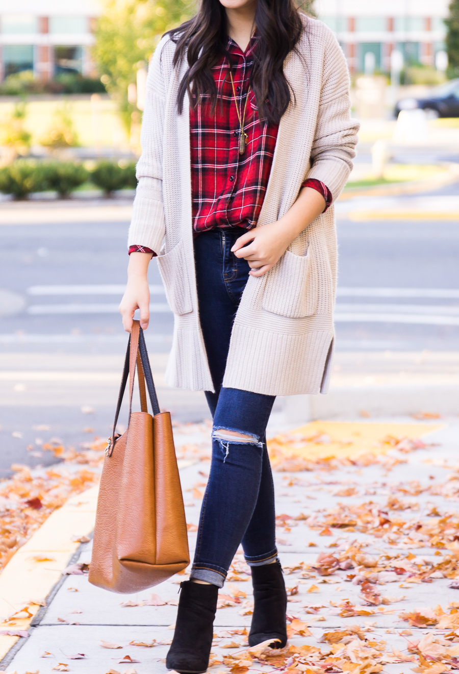 red long cardigan outfit