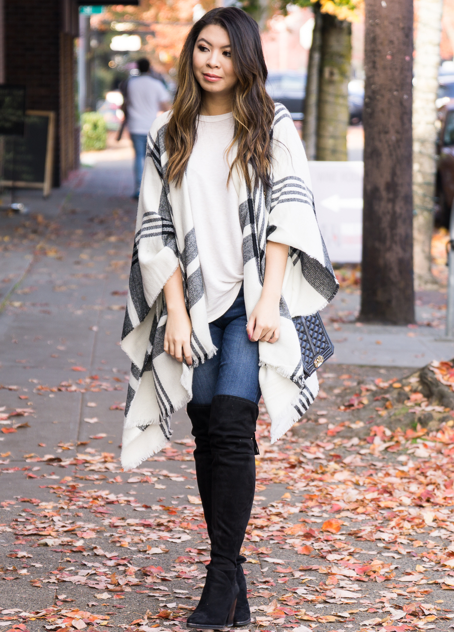 poncho sweater outfit