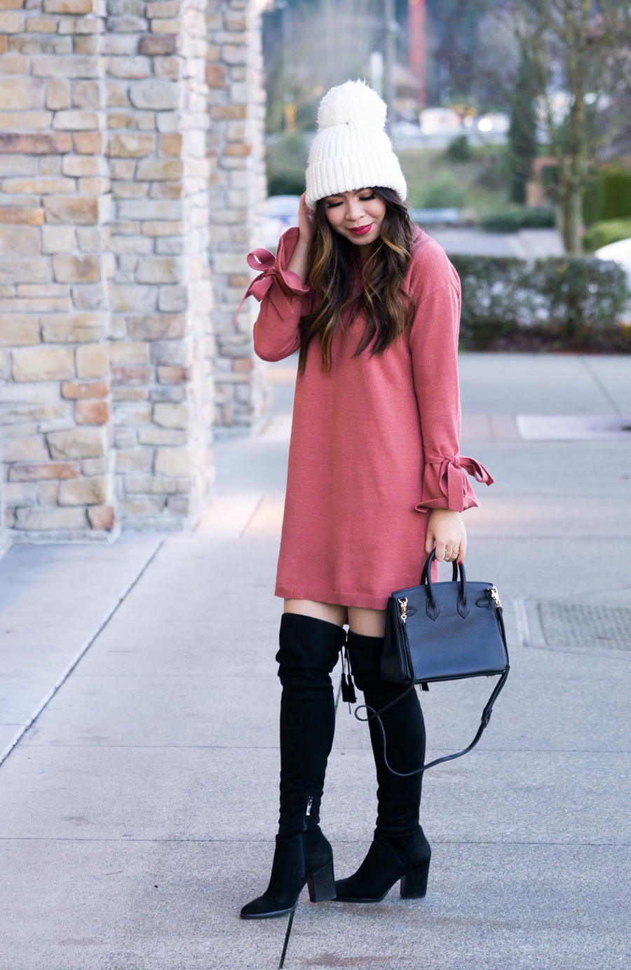 winter outfits with long boots