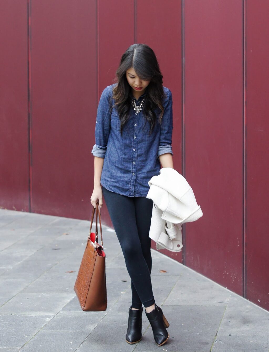 Womens Check Shirt Blue Denim Blouse Long Sleeve Distressed Button Up  Pockets | eBay