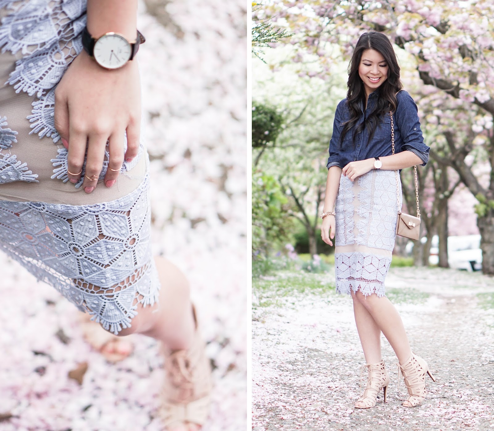 Bring On The Chambray: Lace Pencil Skirt + Button-Down Shirt