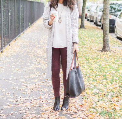 Sweater Cardigan + Moto Leggings | Just A Tina Bit