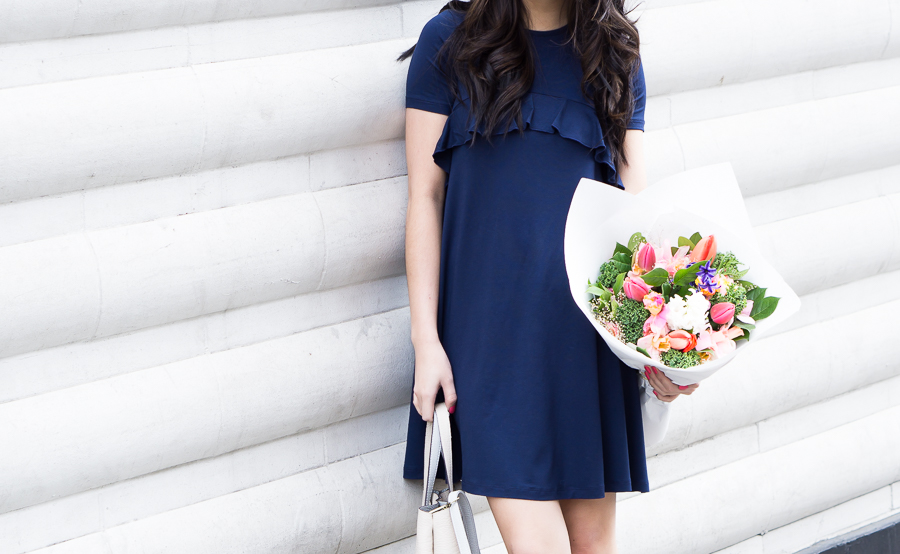 spring outfit: asos swing dress with ruffle detail