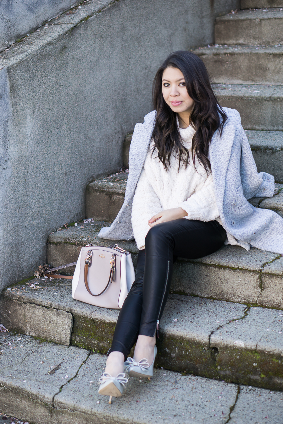 faux leather leggings, chelsea28 fluffy turtleneck sweater outfit