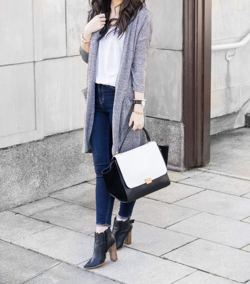 simple style, vero moda drape cardigan outfit, celine trapeze bag