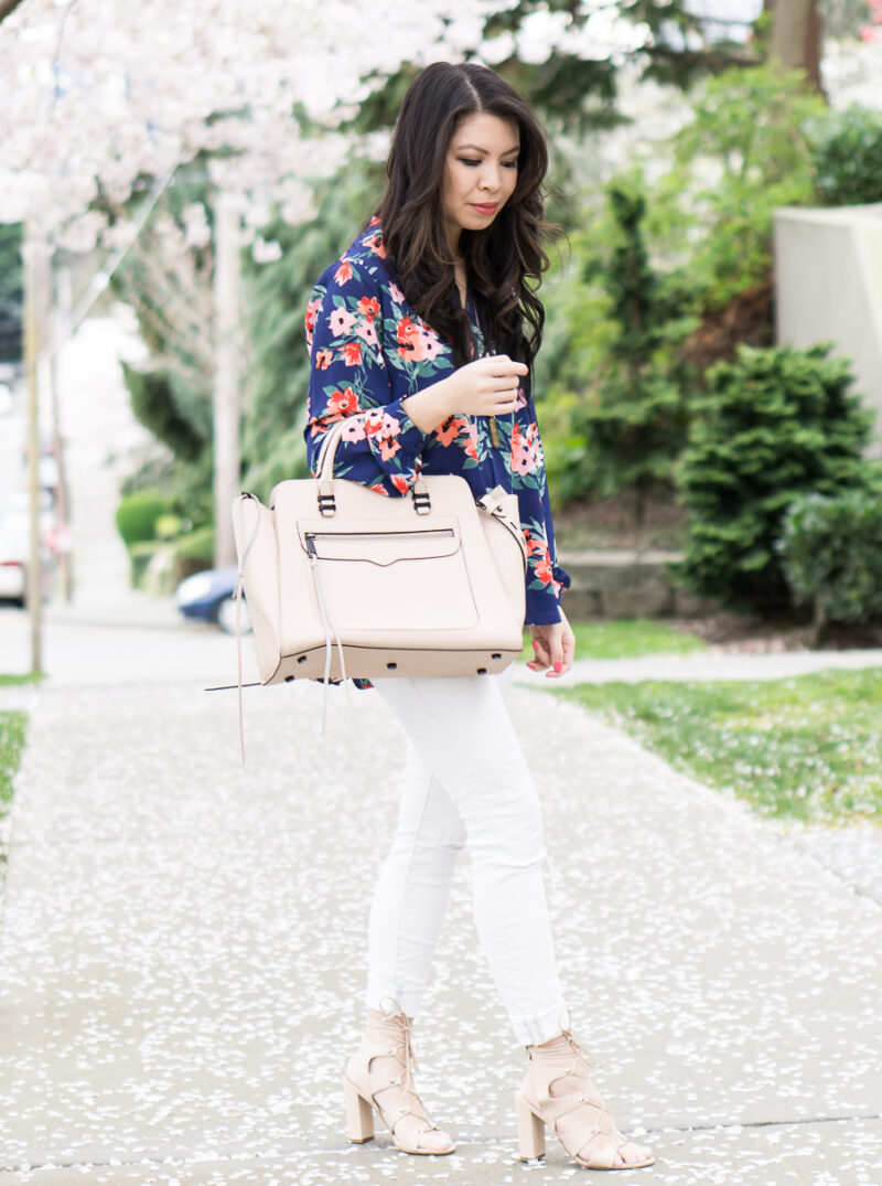 White Skinny Jeans + Floral Print Blouse | Just A Tina Bit