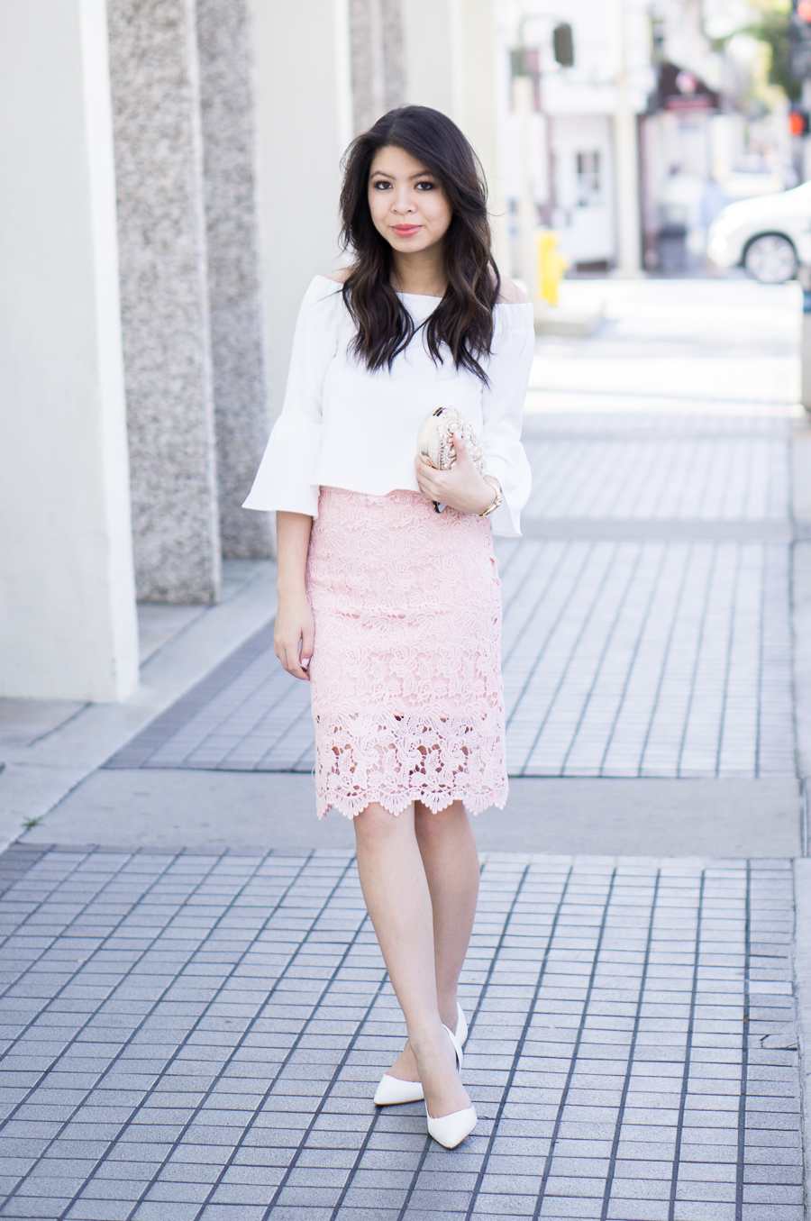 white lace skirt outfit