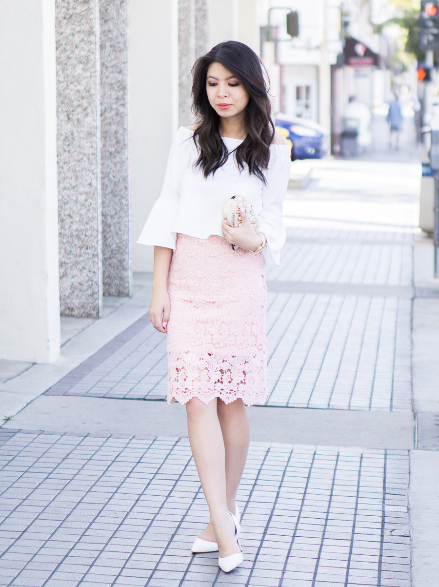 white lace pencil skirt outfit