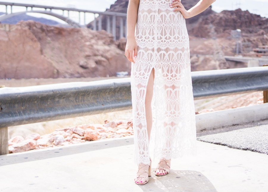 wayf lace maxi dress, lace up shoes, spring fashion, hoover dam
