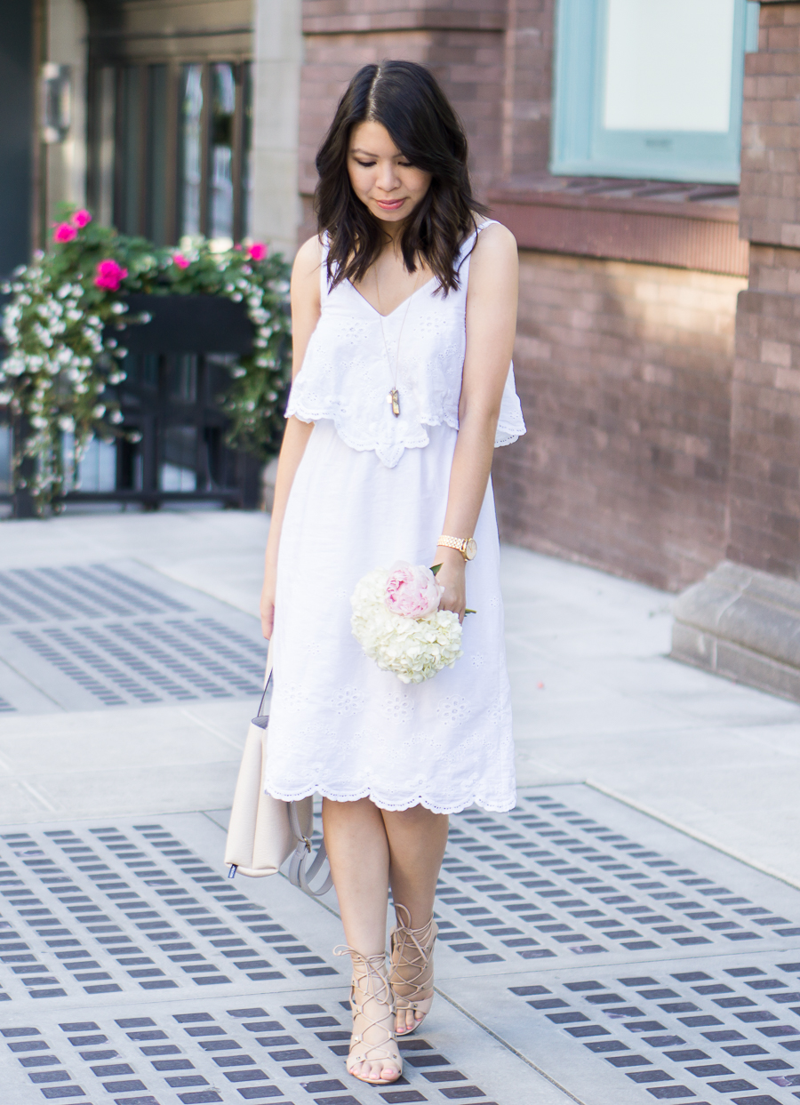 4 summer white dresses you need right now, wayf cotto eyelet popover dress