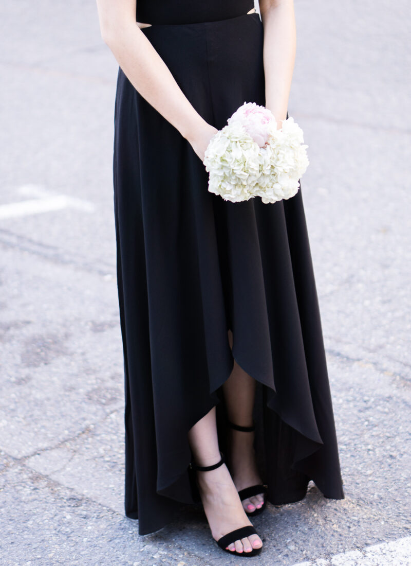 wedding guest outfit, black maxi dress, ankle strap sandal
