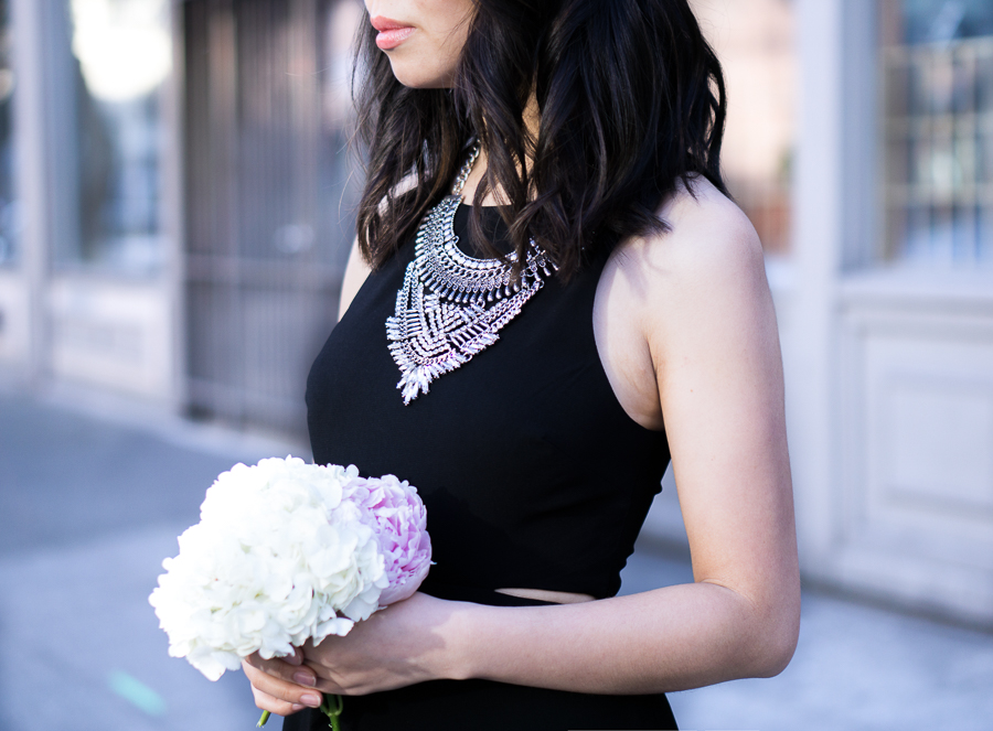 wedding guest outfit, statement necklace