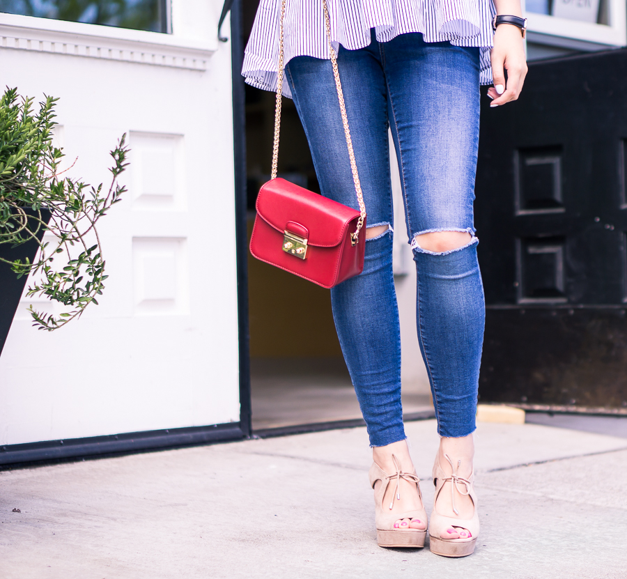 Topshop skinny jeans with BP solar platform wedge sandals