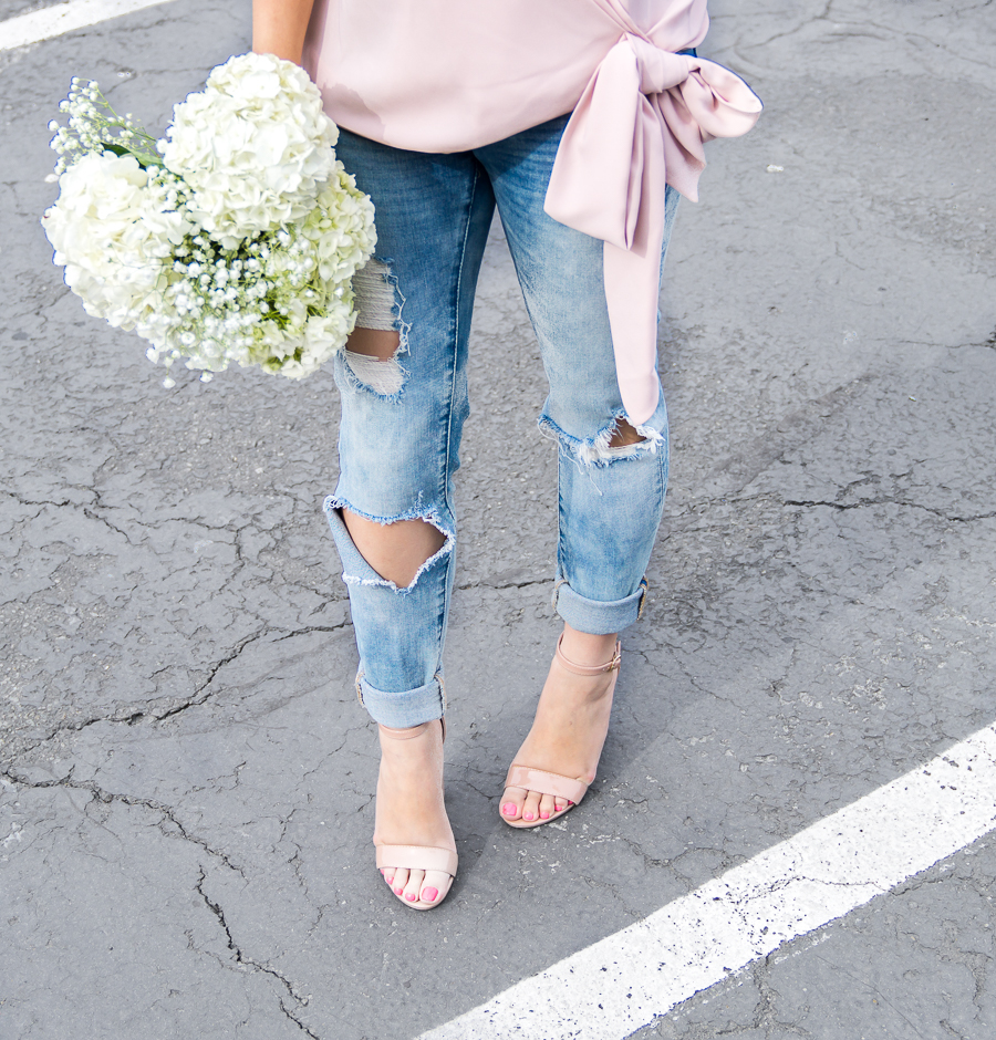 BLANKNYC distressed jeans, Steve Madden nude ankle strap sandals