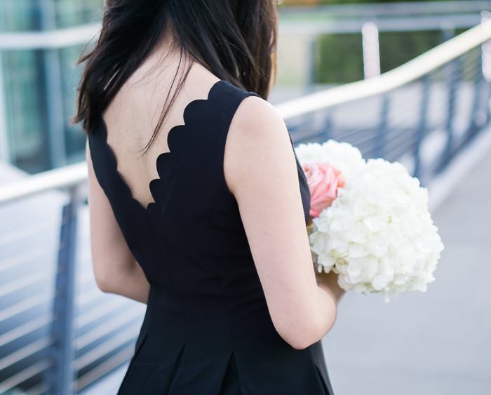 Black scalloped dress, petite fashion blog
