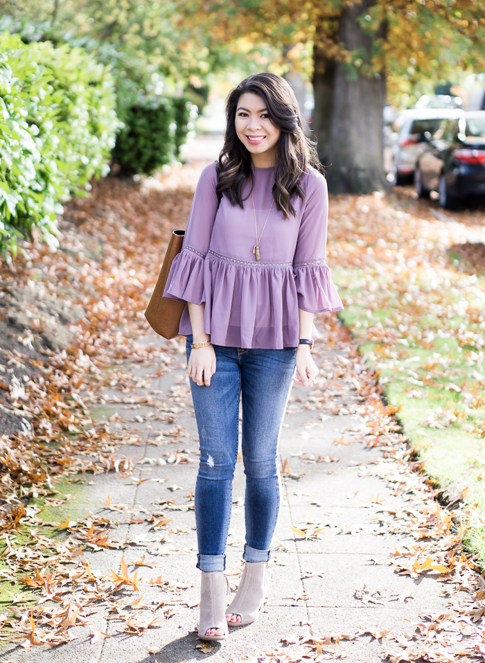 Find the perfect jeans, Fitcode review, Hudson Krista skinny jeans, Asos peplum top, Toms Majorca booties, fall outfit, petite fashion blog