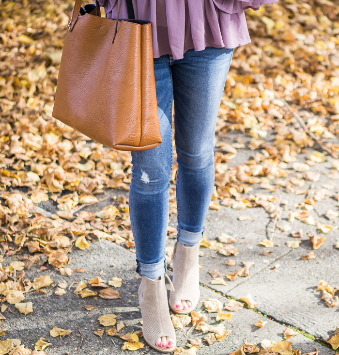 Find the perfect jeans, Fitcode review, Hudson Krista skinny jeans, Toms Majorca booties, fall outfit, petite fashion blog