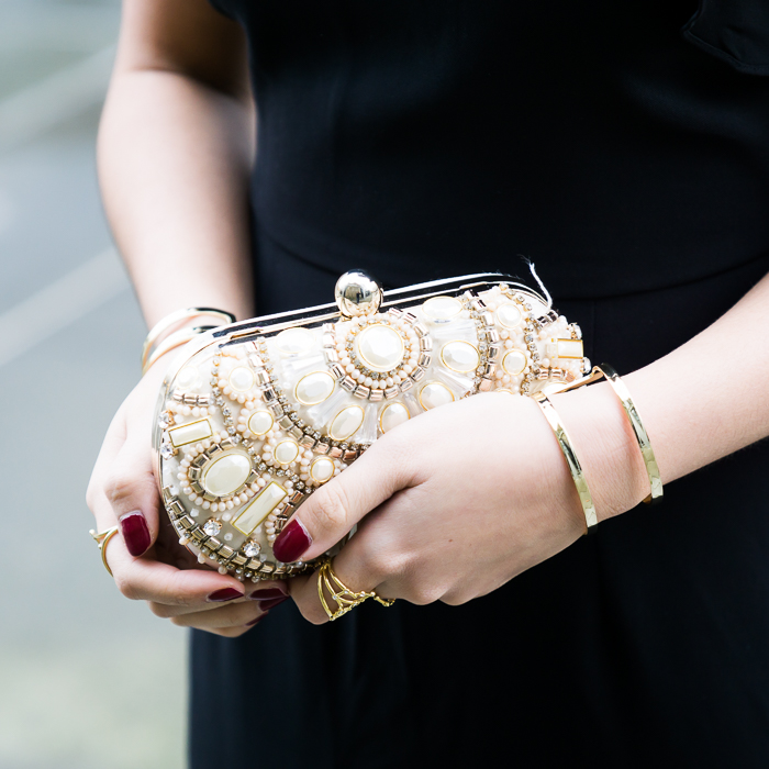 Embellished box clutch, petite fashion blogger