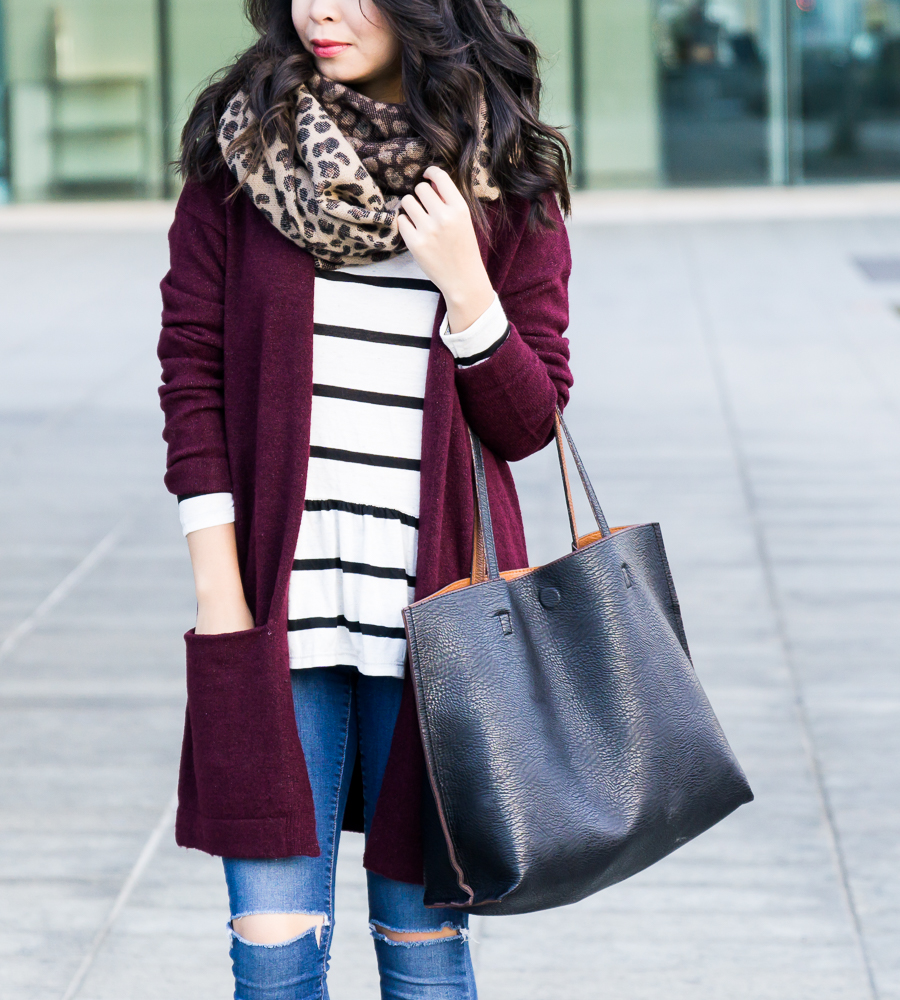 Burgundy Cardigan Outfit + 2017 New Year's Blog Resolutions | Just A Tina  Bit