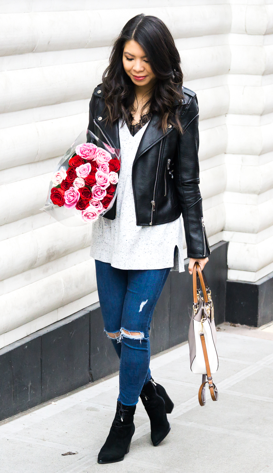 BLANKNYC faux leather jacket review, edgy chic outfit, petite fashion blog
