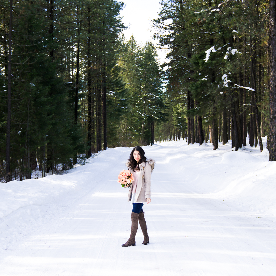Cute casual winter outfit, Suncadia Resort with snow, petite fashion blog