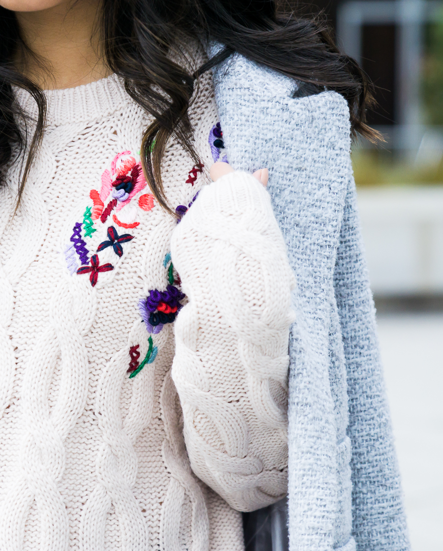 Embroidery sweater, spring trend 2017, petite fashion blog