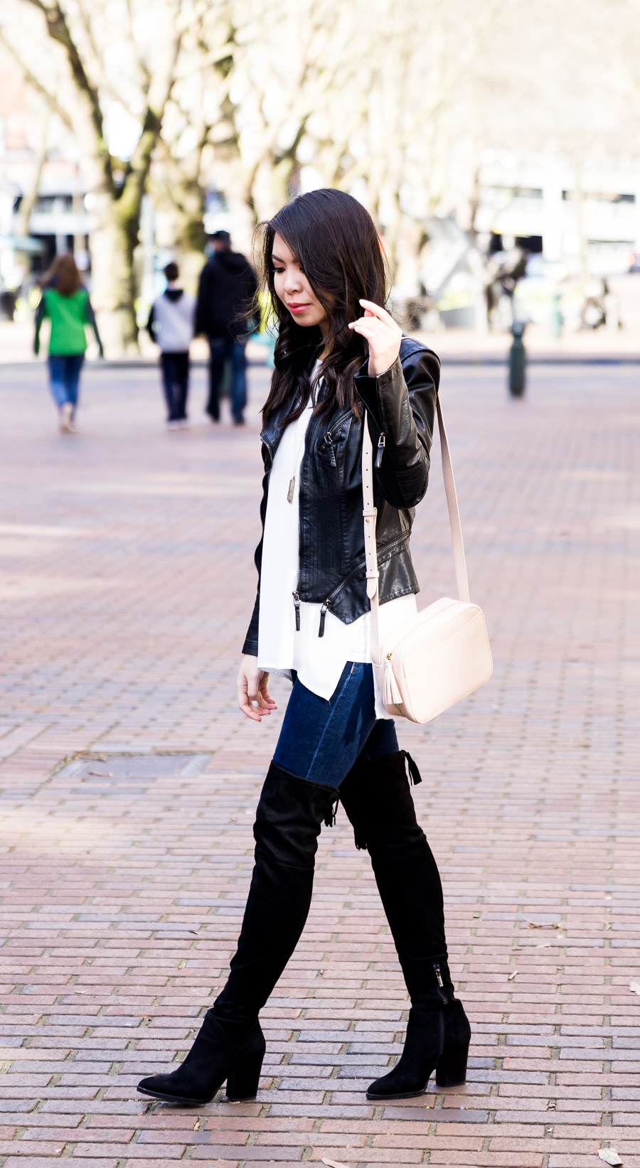 How to transition winter clothes to spring, Marc Fisher over the knee boots, petite fashion blog