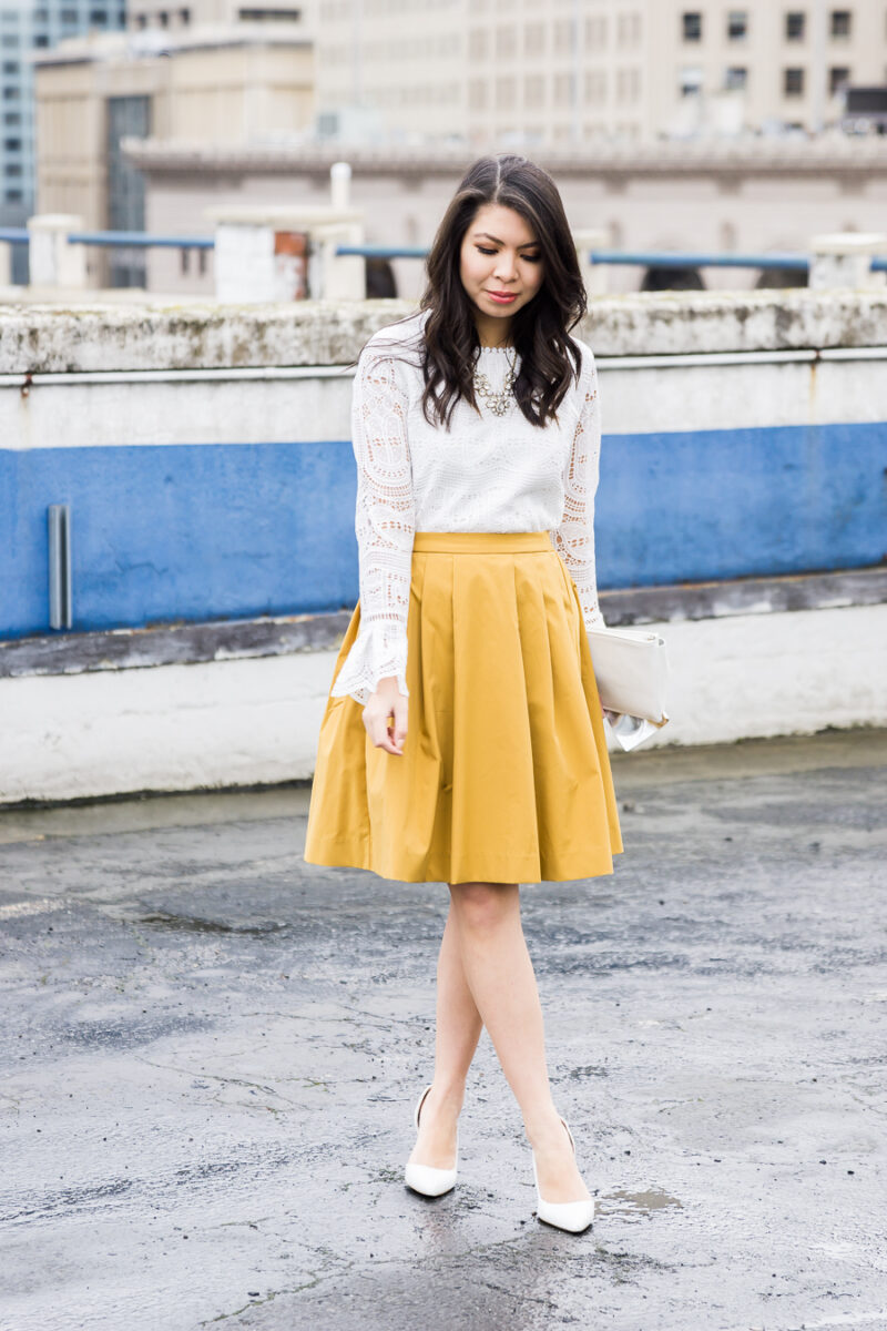mustard color skirt outfit