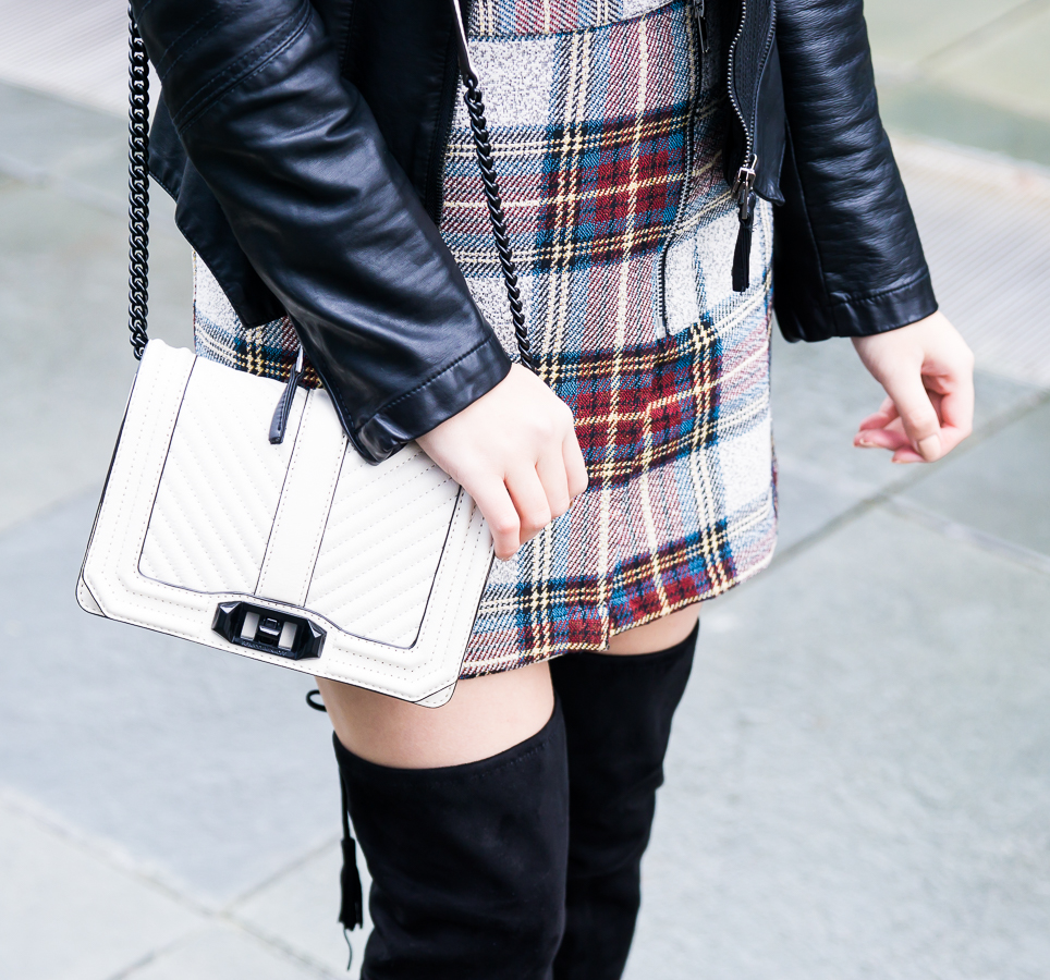 Topshop plaid mini skirt, Rebecca Minkoff small crossbody, petite fashion blog