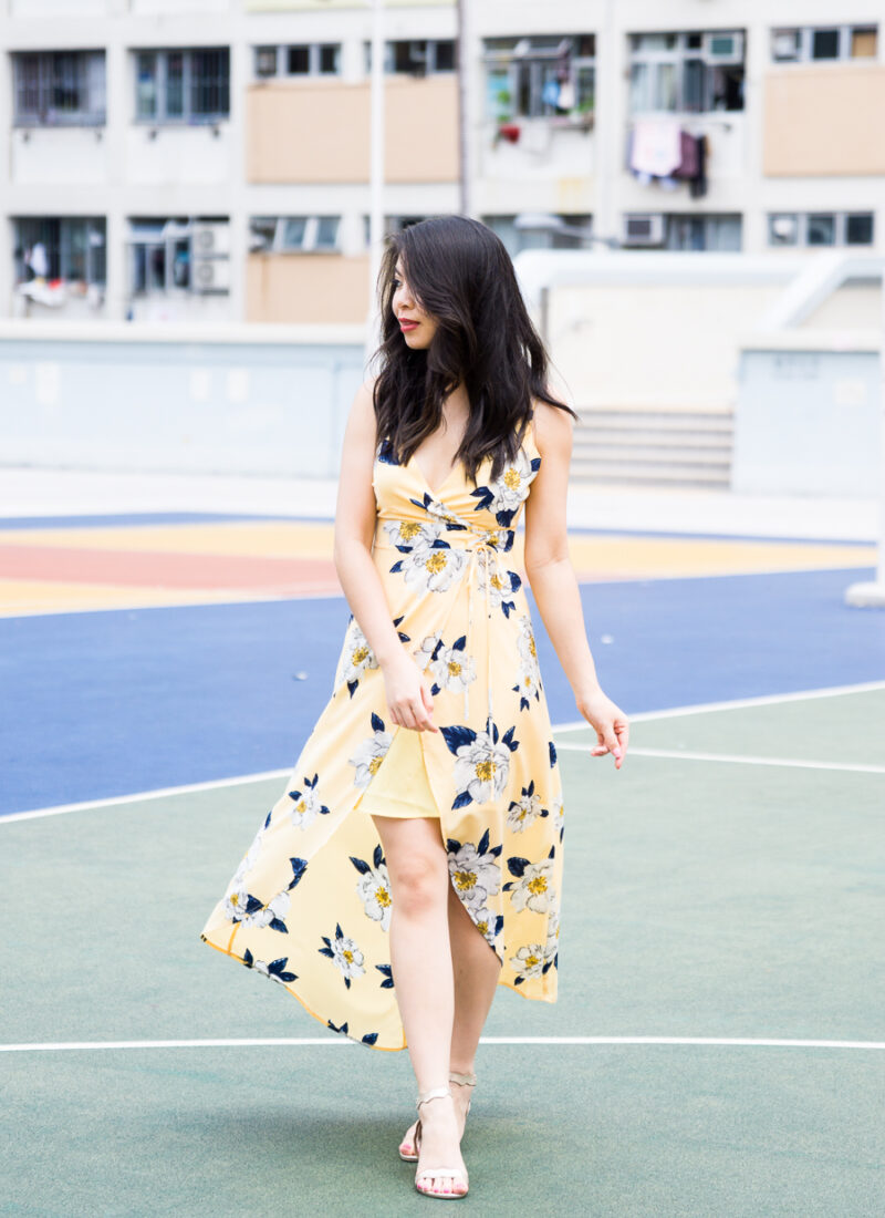 JOA yellow floral dress, how to get to Choi Hung Estate car park basketball court for Instagram photography in Hong Kong, petite fashion blog
