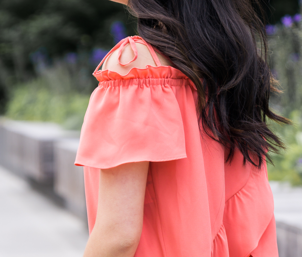 Ruffle off the shoulder top, cute summer outfit, petite fashion blog, Seattle fashion blogger