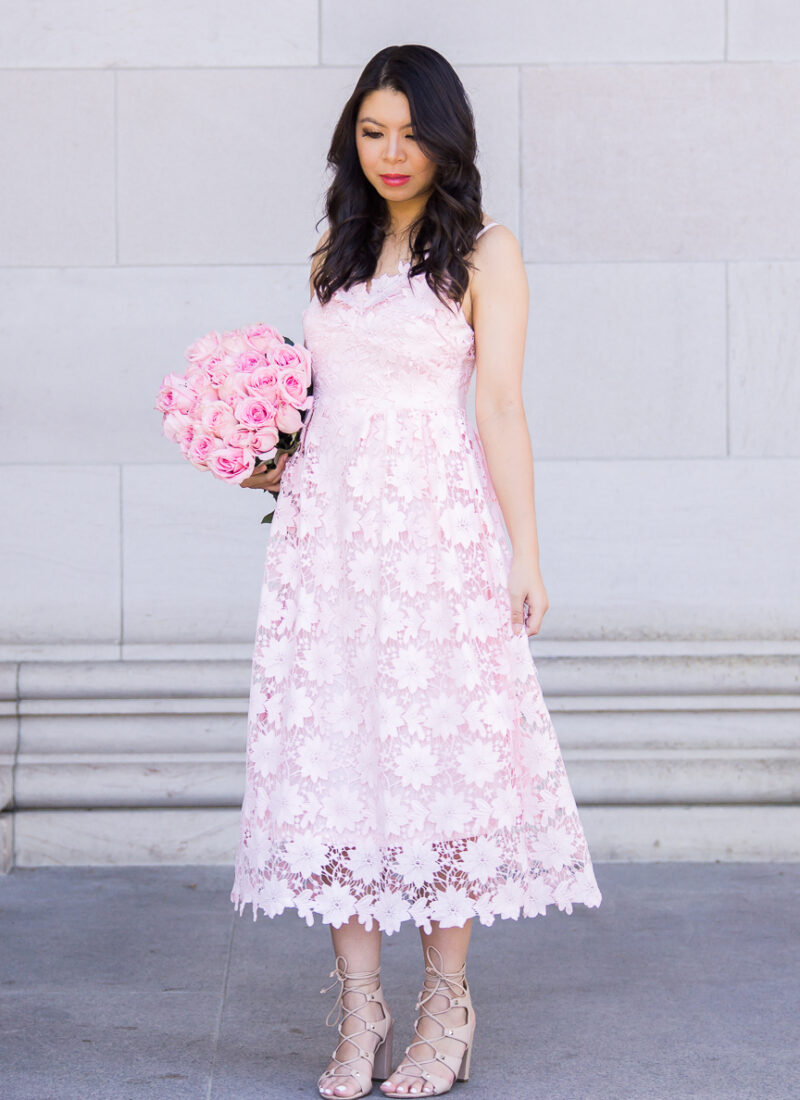 Pink lace dress review from Chicwish, Seattle fashion blogger, petite blogger, pink roses
