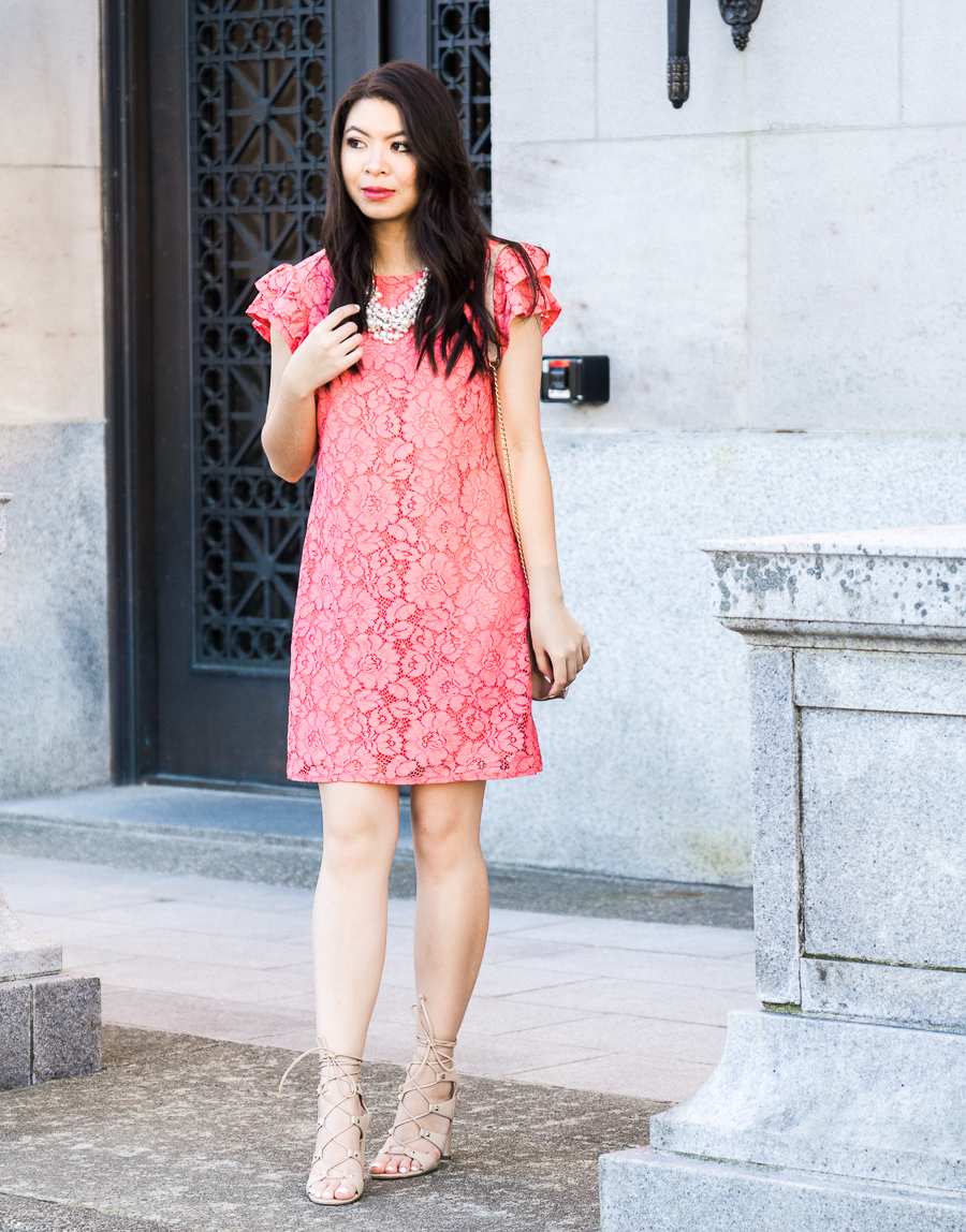 Ruffle shift dress, lace dress, day special occasion dress, summer fashion, what to wear to a graduation, Seattle fashion blogger
