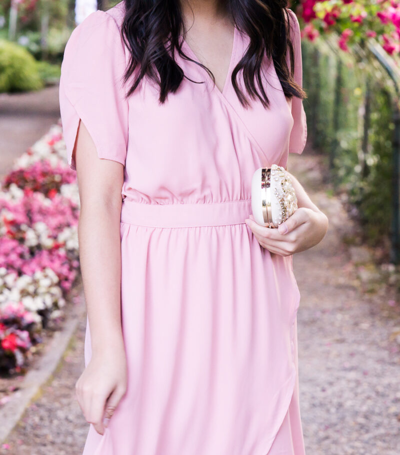 Tips for visiting Point Defiance Rose Garden in Tacoma, Washington, wrap maxi dress, Tacoma photography, Seattle fashion blogger, wedding guest summer style