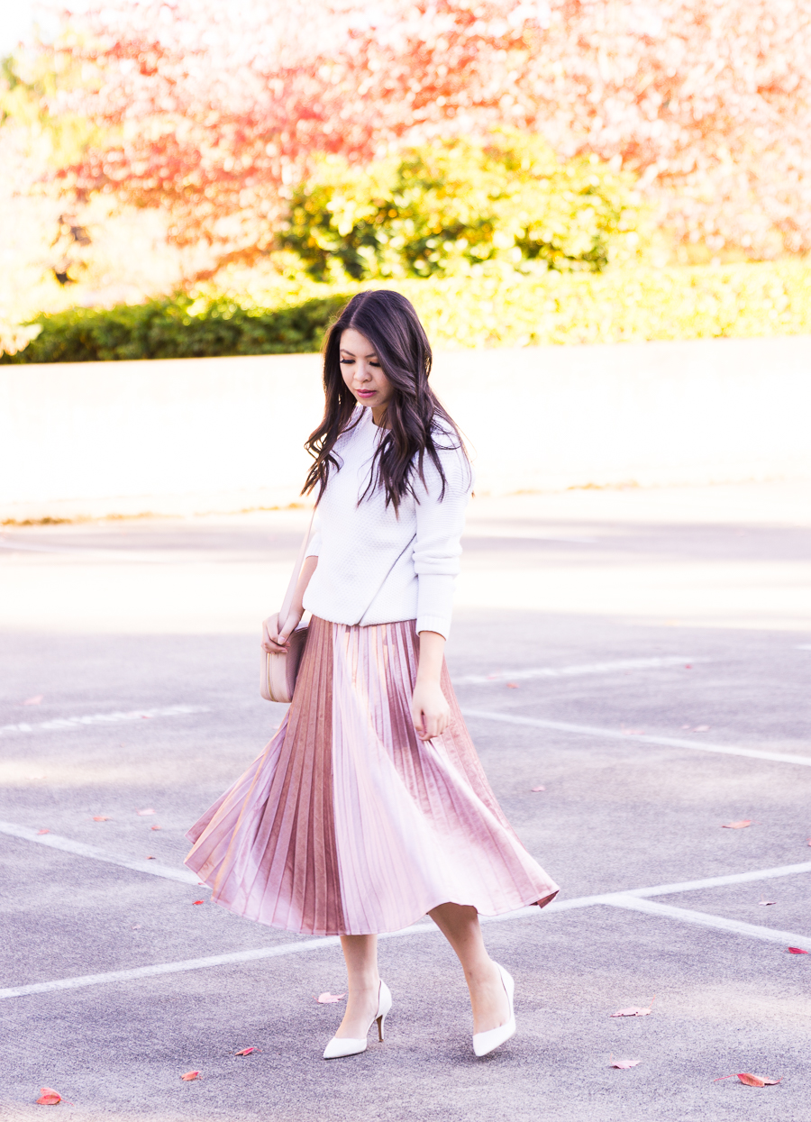 Velour pleated skirt, fall fashion, Seattle fashion blogger