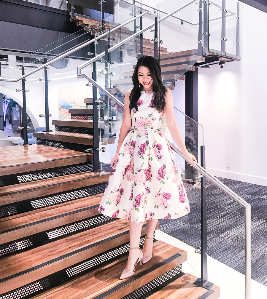 Wedding guest dress, floral print, Seattle fashion blogger