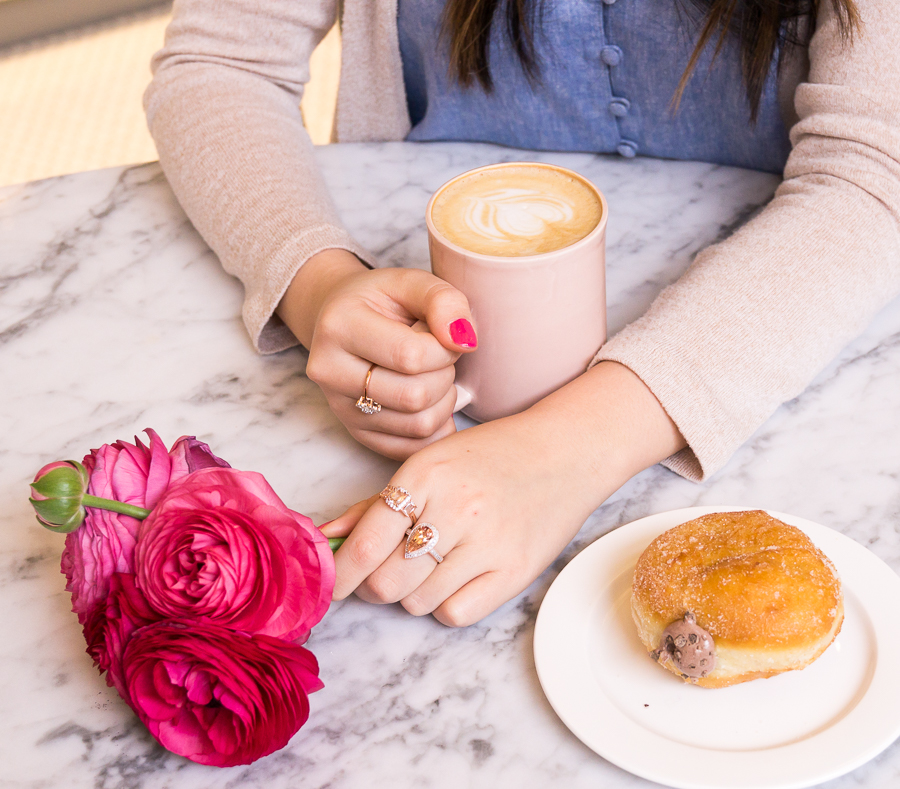 JTV jewelry rings, long cardigan outfit, spring fashion, BP button front camisole, Seattle coffee, Seattle fashion blogger Just A Tina Bit, carats and coffee