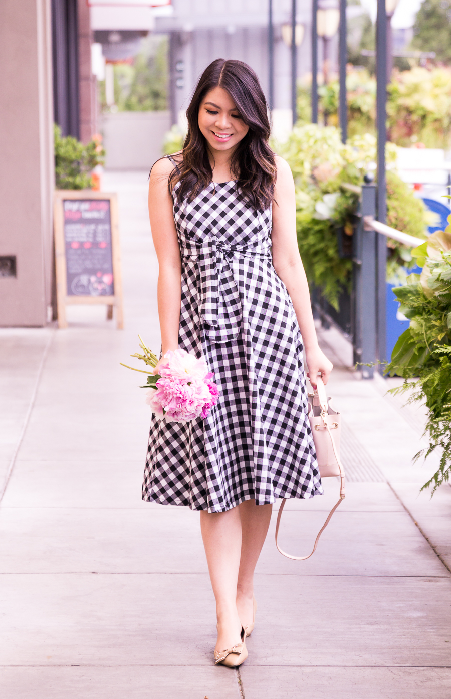 Black and white gingham dress, summer fashion, petite style, Seattle fashion blogger Just A Tina Bit