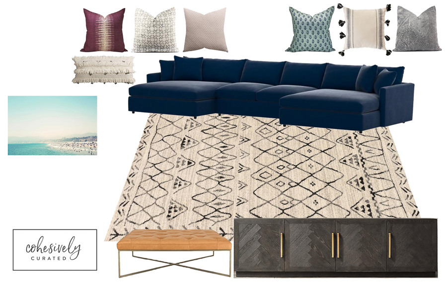 Interior design bonus room TV room design mood board by Cohesively Curated