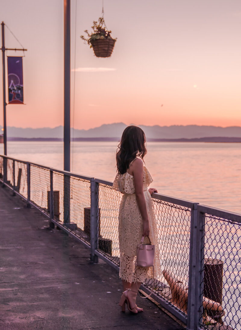 Most asked questions after engagement, yellow midi lace dress, summer style, Seattle fashion blogger Just A Tina Bit
