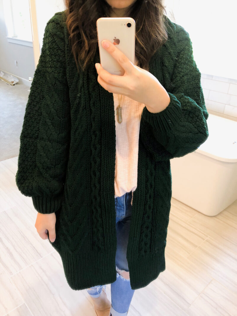 Nordstrom Anniversary Sale 2018 review, casual fall outfits, blogger try on session, Asian petite blogger, Seattle fashion, Topshop cable cardigan
