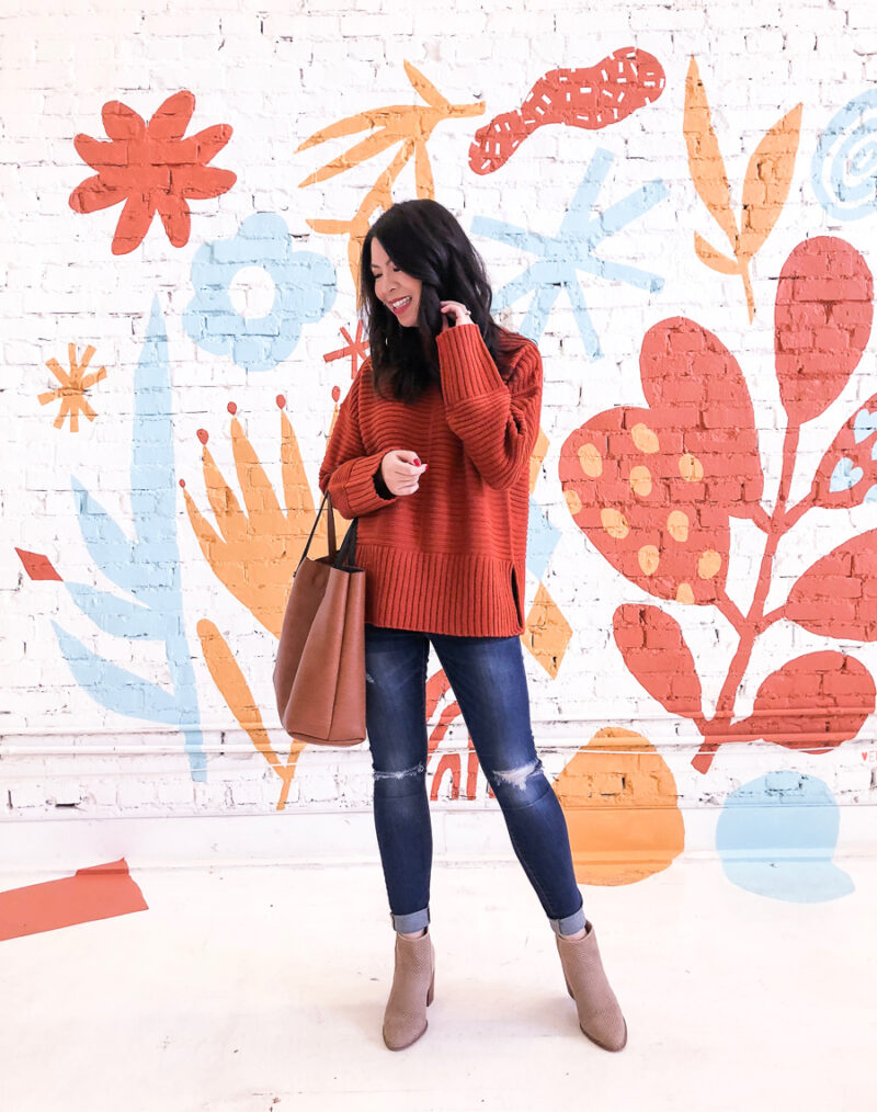 Fall fashion, burnt orange sweater from Topshop, casual style, cute fall outfit