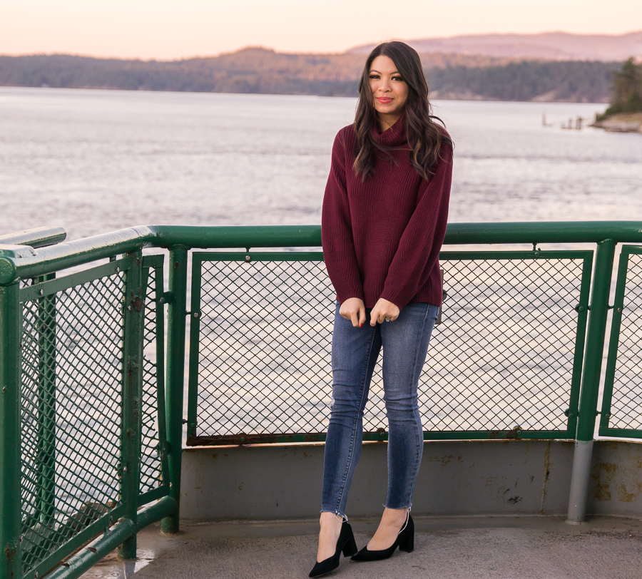 Maroon turtleneck clearance outfit