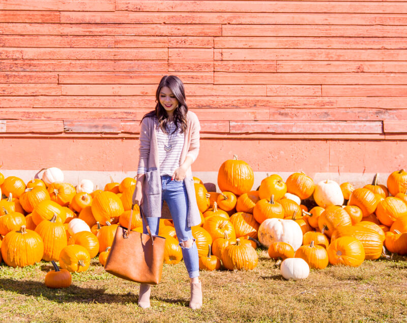 Madewell cardigan, color block cardigan, casual fall outfit, Seattle fashion blogger at Bob's pumpkin patch