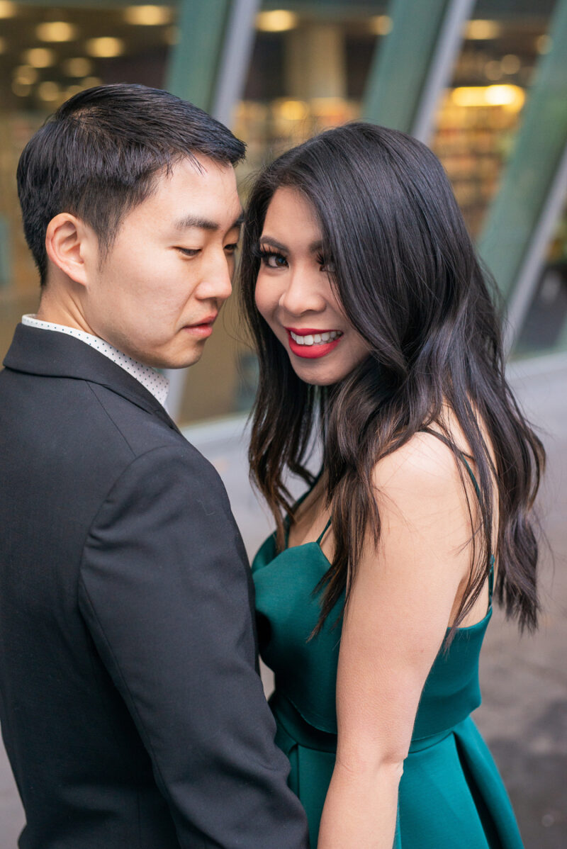 Seattle engagement photos at Seattle Public Library, Seattle fashion blogger Just A Tina Bit, Seattle holiday shoot, couples shoot, couples session